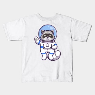 Cute Raccoon Astronaut Waving Hand Kids T-Shirt